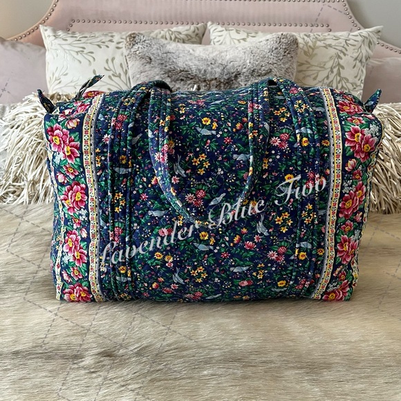 Vintage VERA BRADLEY Bluebird 1998 Original Duffle Bag Blue Green Floral Quilted - Picture 7 of 14